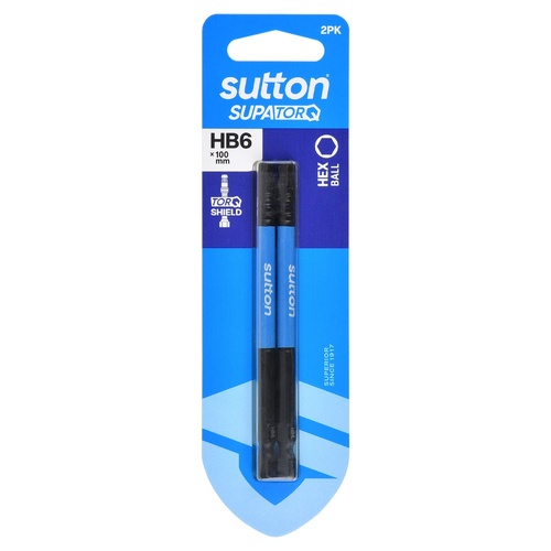 Sutton S210H02E06 HB6 x 100mm Hex Ball Screwdriver Bit S210 Supatorq - 2/Pack