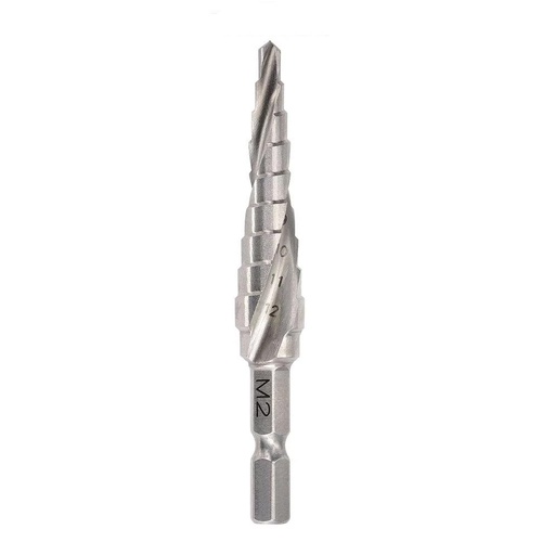 Saber Spiral Flute Hex Shank HSS Step Drill 4-12 x 1mm