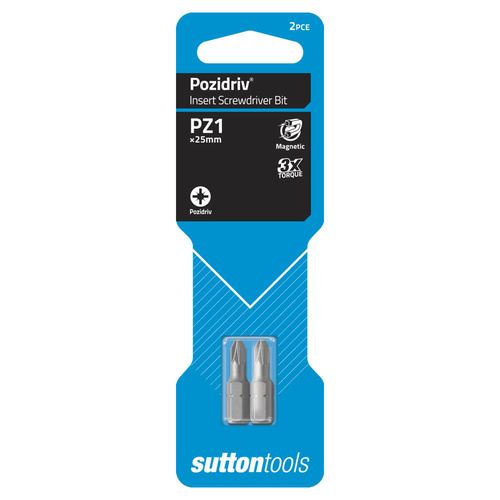 Sutton S102 Pozidrive Screwdriver Bit Insert Carded CRV