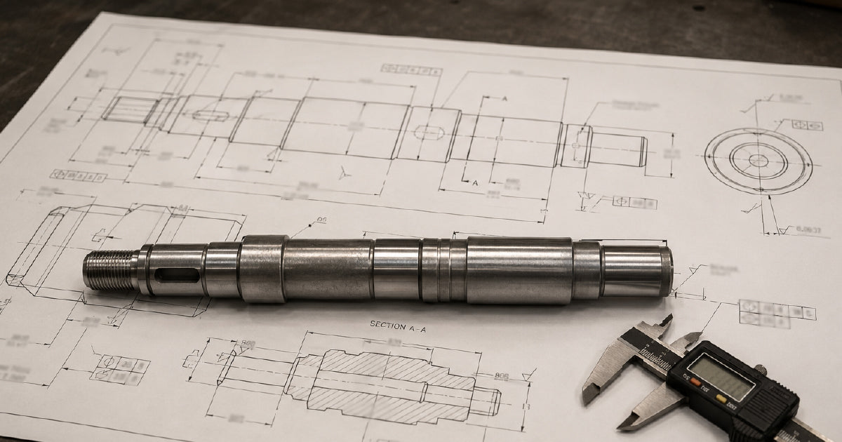 Technical engineering drawing showing AS 1100 symbols including line types welding AWS ISO surface finish and dimensioning for Australian industry reference guide