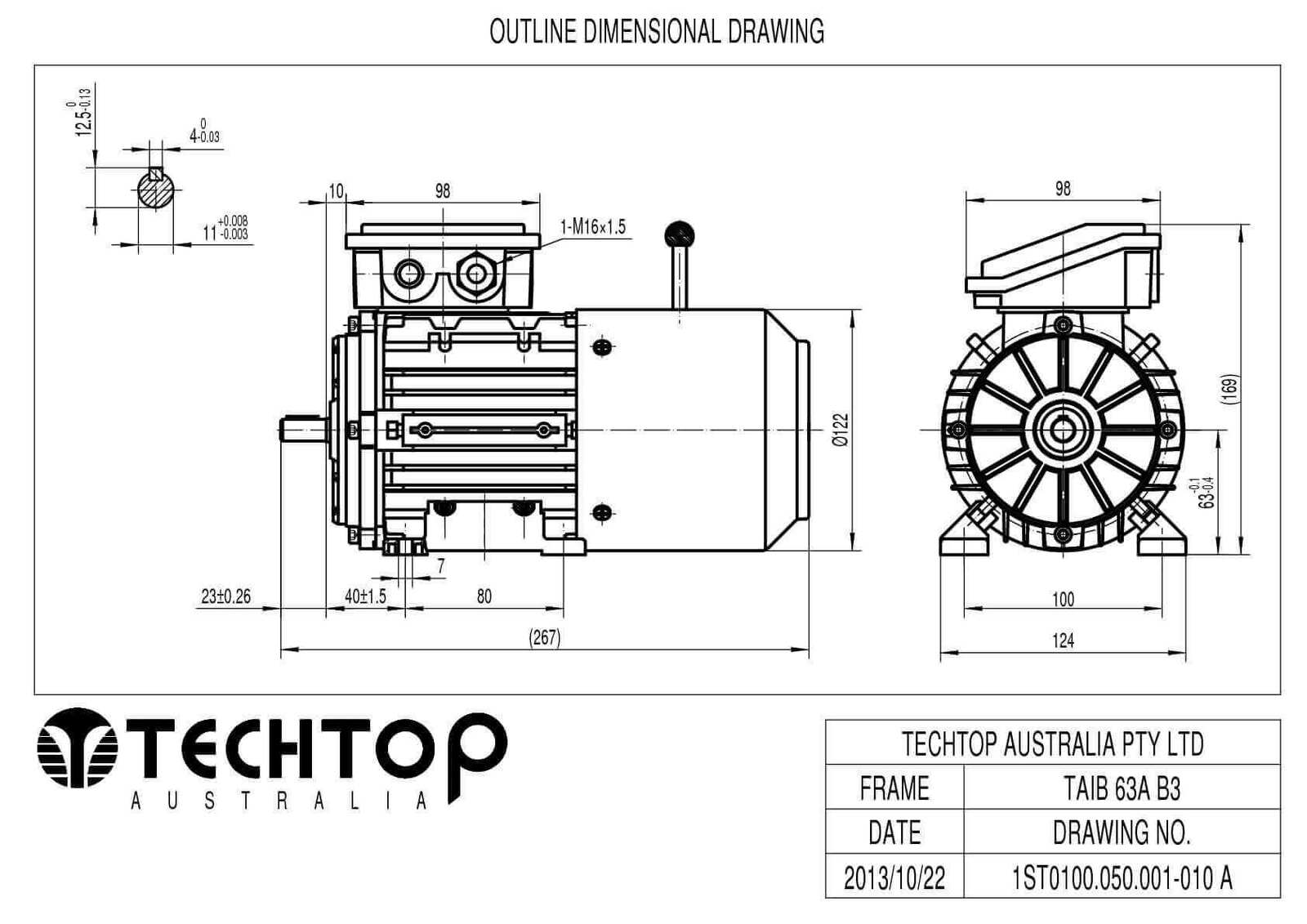 1.1 kW Motor (1 1/2 HP) 415 V Three Phase Aluminium Motor with Brake2