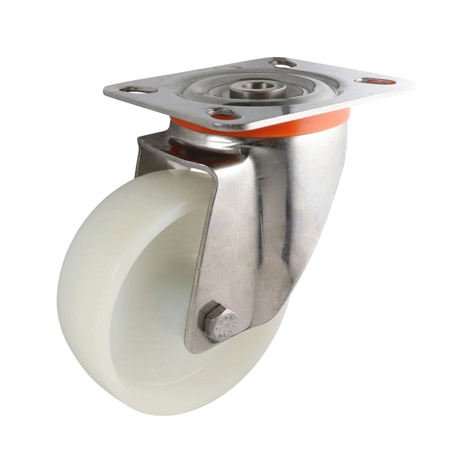 100mm Stainless Swivel Plate Castor - Nylon Wheel White S5