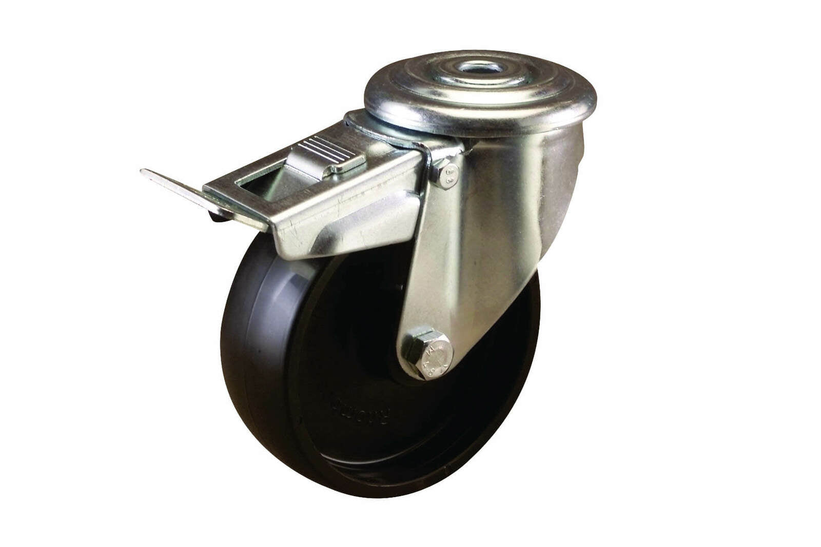 100mm Swivel Bolt Hole Castor w/ Brake - Polypropylene Wheel Black I4