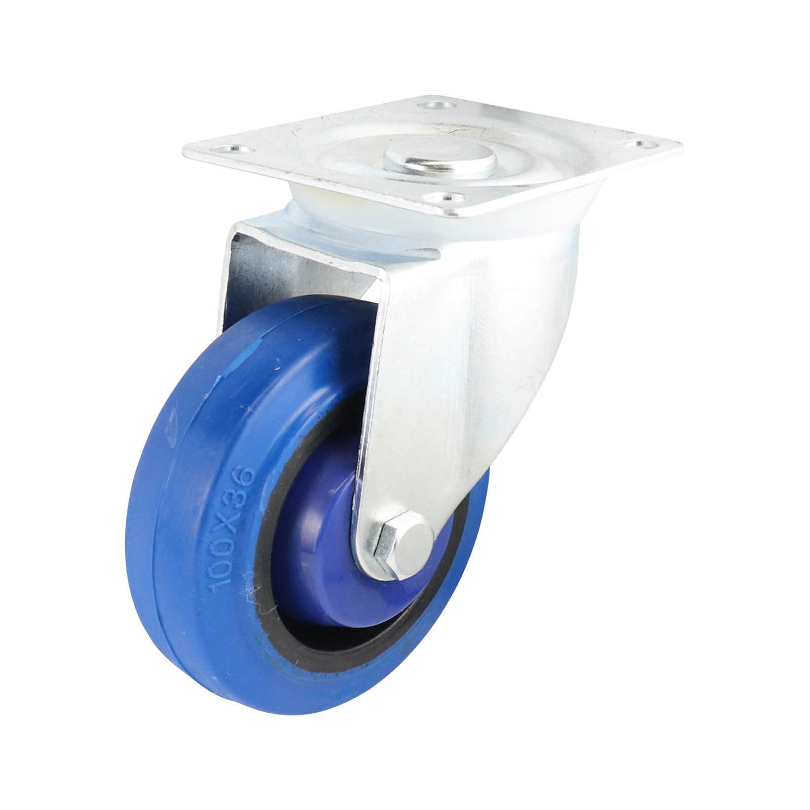 100mm Swivel Plate Castor - Rubber Wheel Blue I6