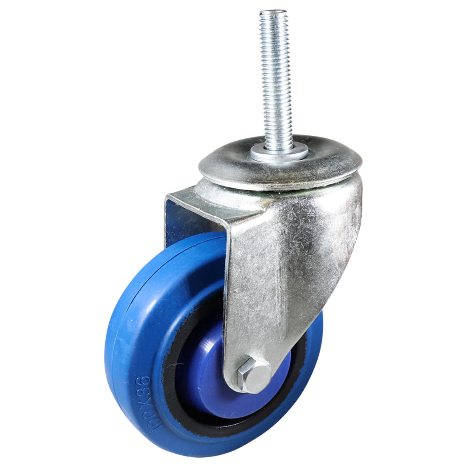 100mm Swivel Stem Castor - Elastic Rubber Wheel Blue I6