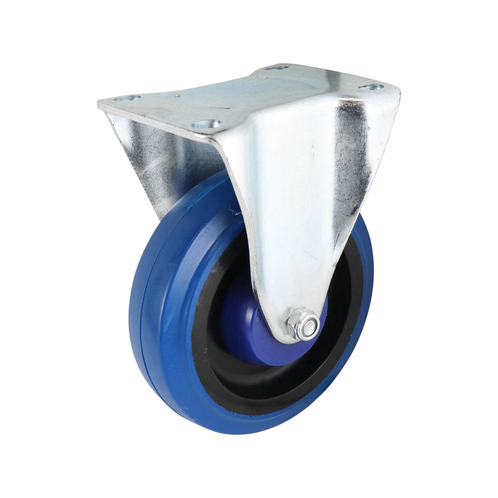 125mm Fixed Plate Castor - Rubber Wheel Blue I6