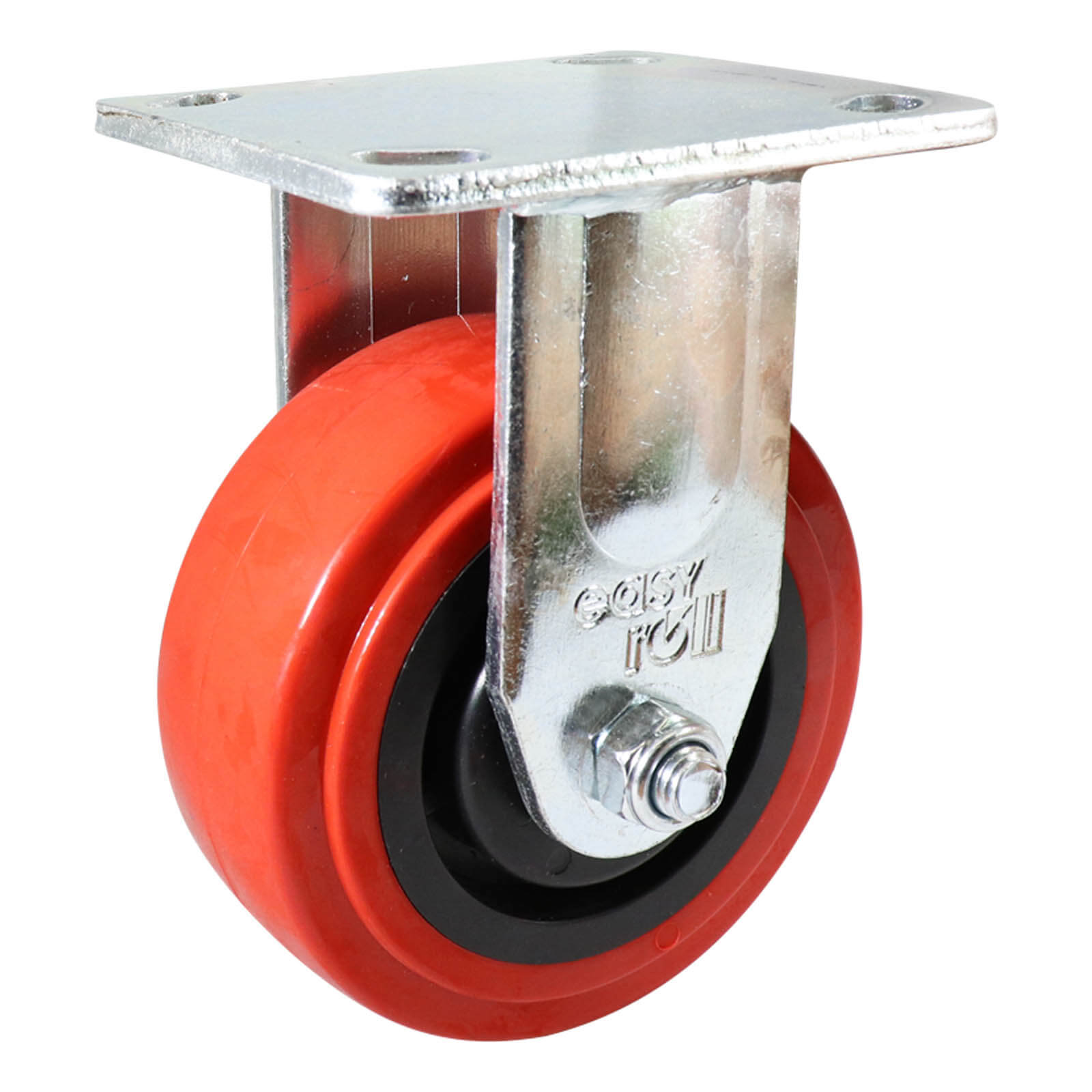 125mm Fixed Plate Castor - Urethane Wheel Red J2