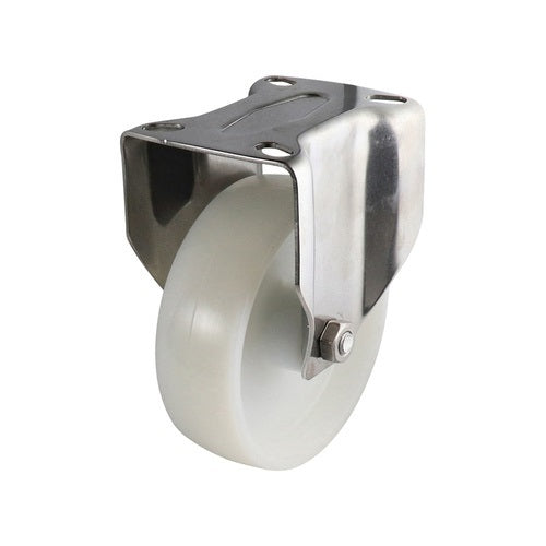 125mm Stainless Fixed Plate Castor - Nylon Wheel White S5
