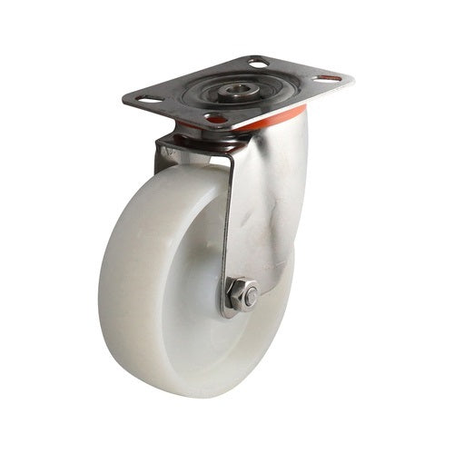 125mm Stainless Swivel Plate Castor - Nylon Wheel White S5