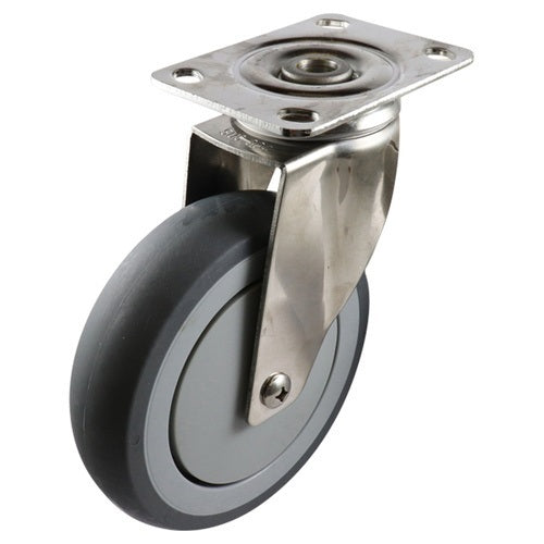 125mm Stainless Swivel Plate Castor - Rubber Wheel Grey G7
