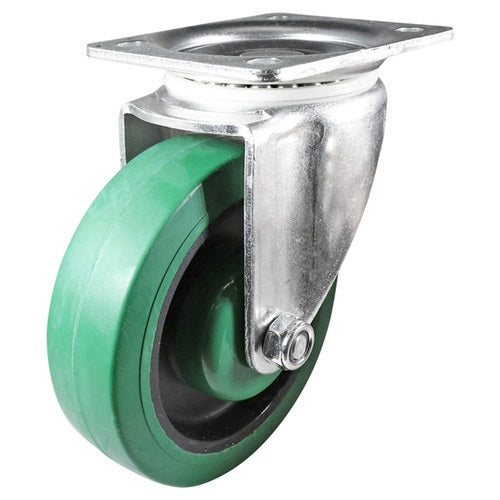 125mm Swivel Plate Castor - Reflex Rubber Wheel Green I3