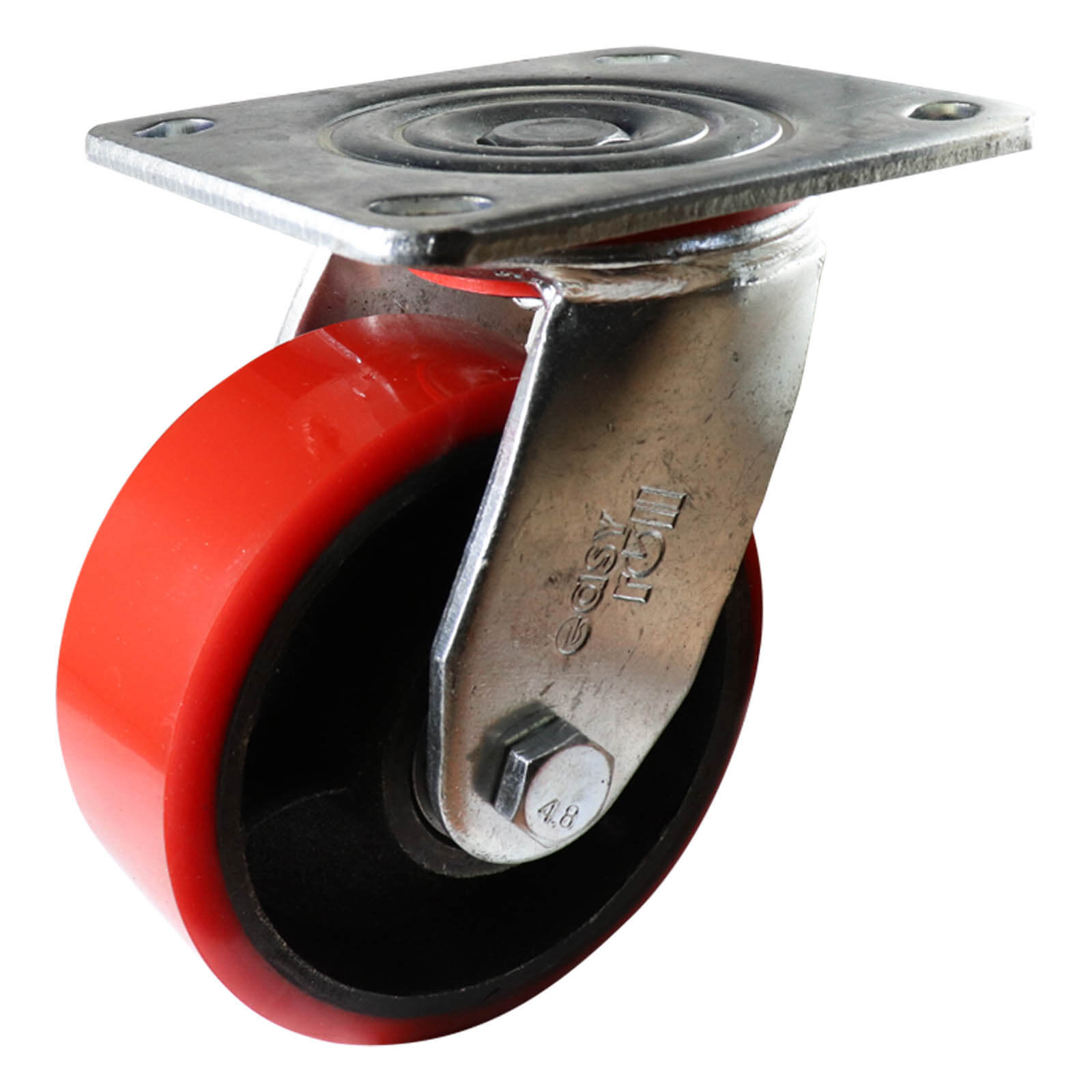 125mm Swivel Plate Castor - Urethane on Cast Iron Wheel Red J3