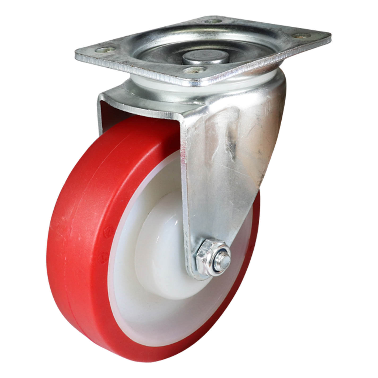 125mm Swivel Plate Castor - Urethane Wheel Red I3