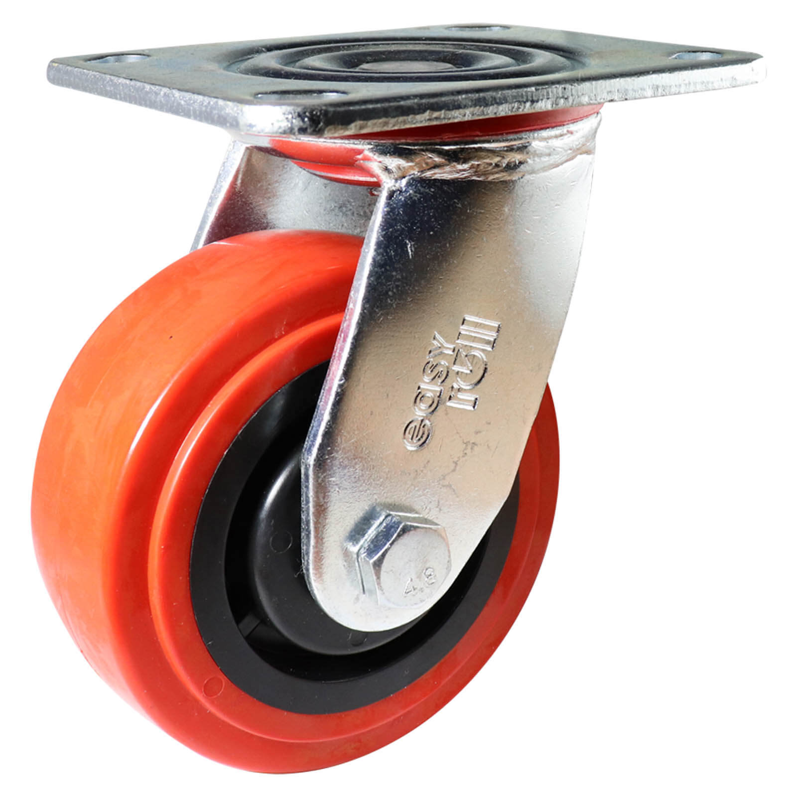 125mm Swivel Plate Castor - Urethane Wheel Red J3