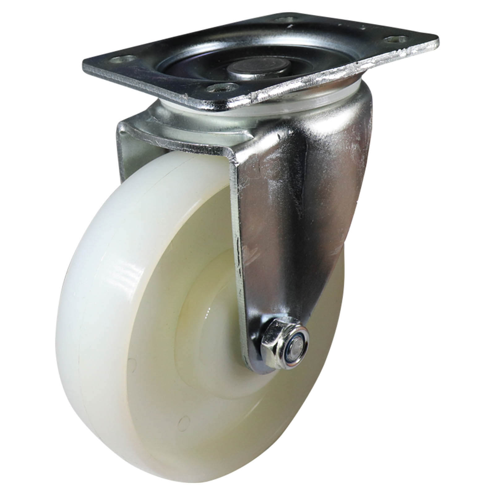 125mm Zinc-Plated Swivel Plate Castor - Nylon Wheel White I3