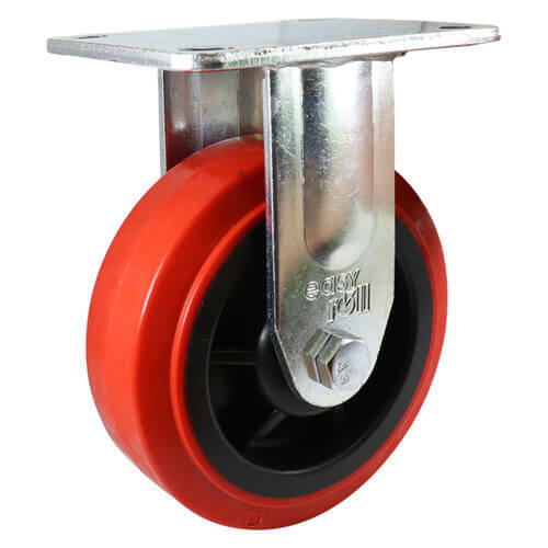 150mm Fixed Plate Castor - Urethane Wheel Red J2