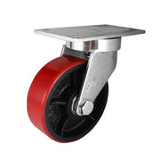 150mm Swivel Plate Castor - Urethane on Cast Iron Wheel Red J7 - AIMS Industrial Supplies