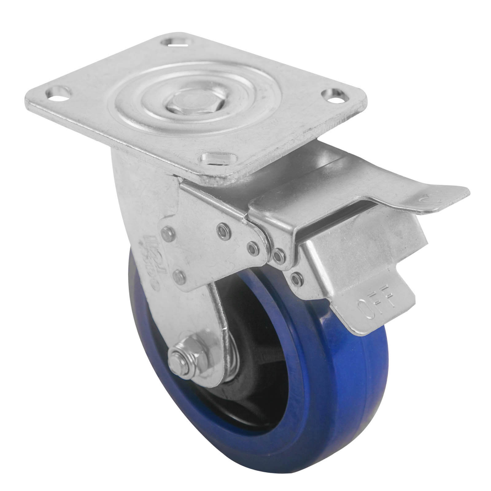 150mm Swivel Plate Castor with Brake - Rubber Wheel Blue J3