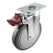 150mm Swivel Plate Castor with Brake - Urethane Wheel Grey G6 - AIMS Industrial Supplies