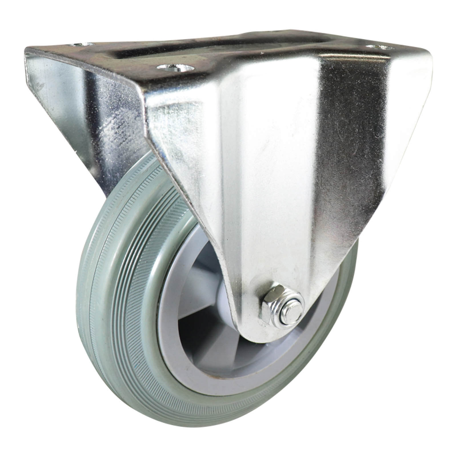 160mm Fixed Plate Castor - Rubber Wheel Grey I4