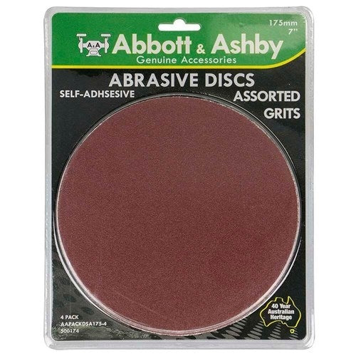 175mm, Various Grits (40,60,80,100), Self-Adhesive Disc Aluminium Oxide - 4 Pack1