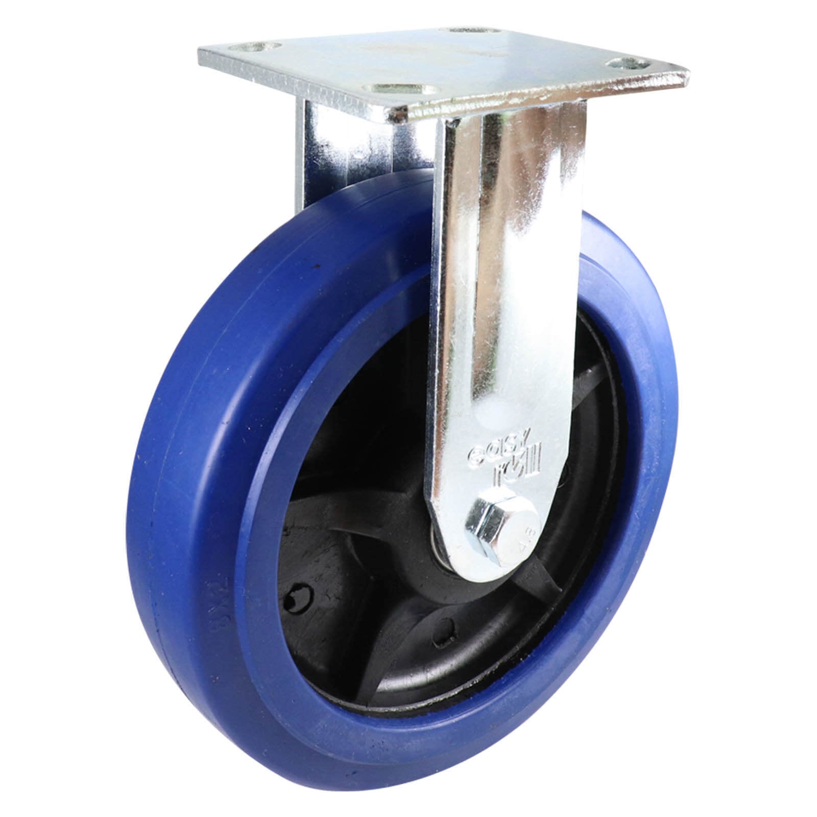200mm Fixed Plate Castor - Rubber Wheel Blue J2