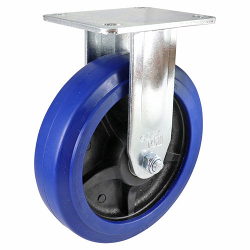 200mm Fixed Plate Castor - Rubber Wheel Blue J3