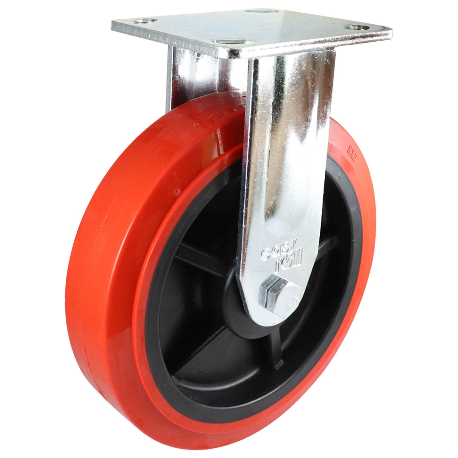 200mm Fixed Plate Castor - Urethane Wheel Red J2