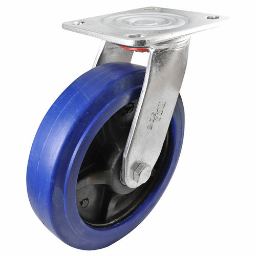 200mm Swivel Plate Castor - Rubber Wheel Blue J3