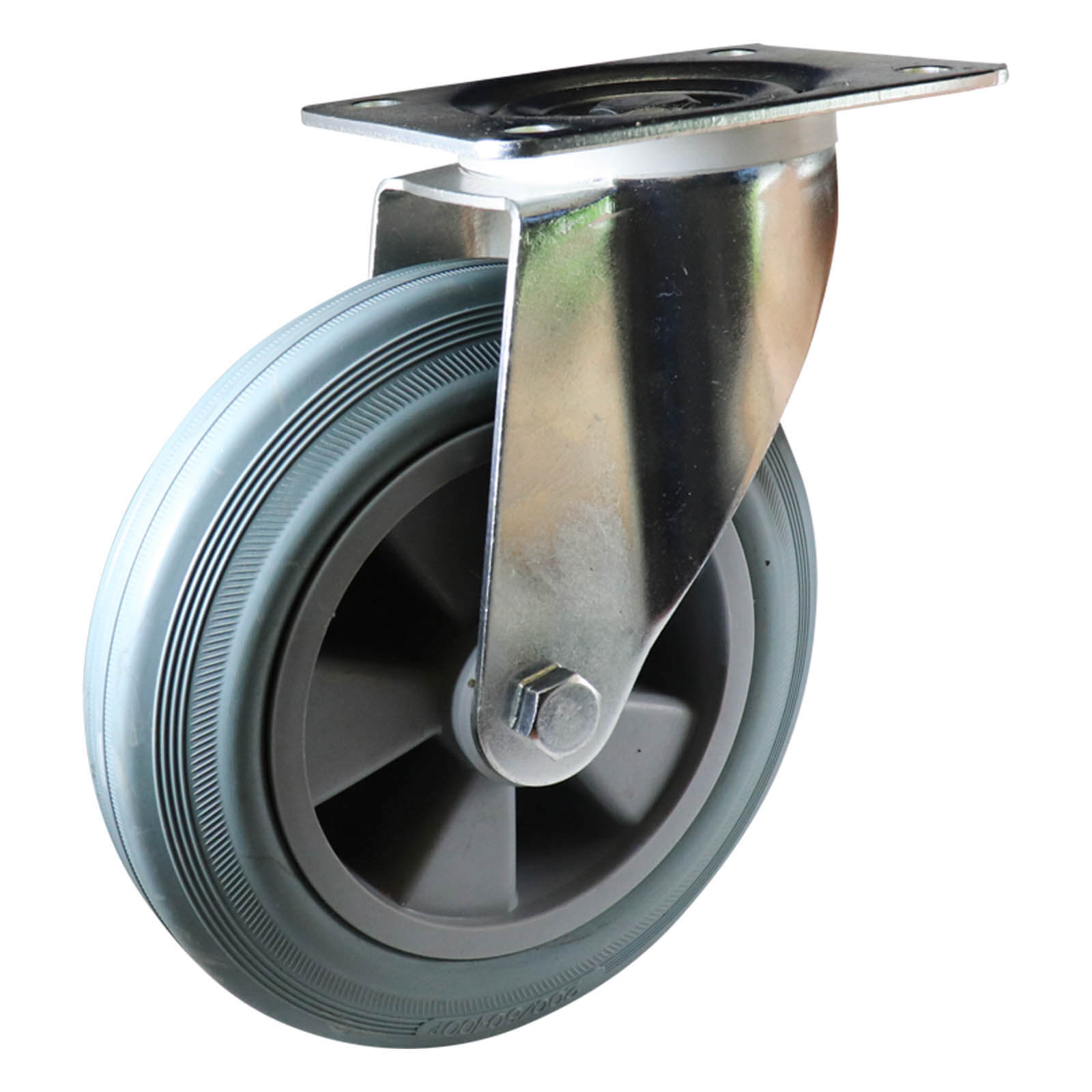 200mm Swivel Plate Castor - Rubber Wheel Grey I4