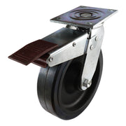 200mm Swivel Plate Castor with Brake - Rubber Wheel Black TG1