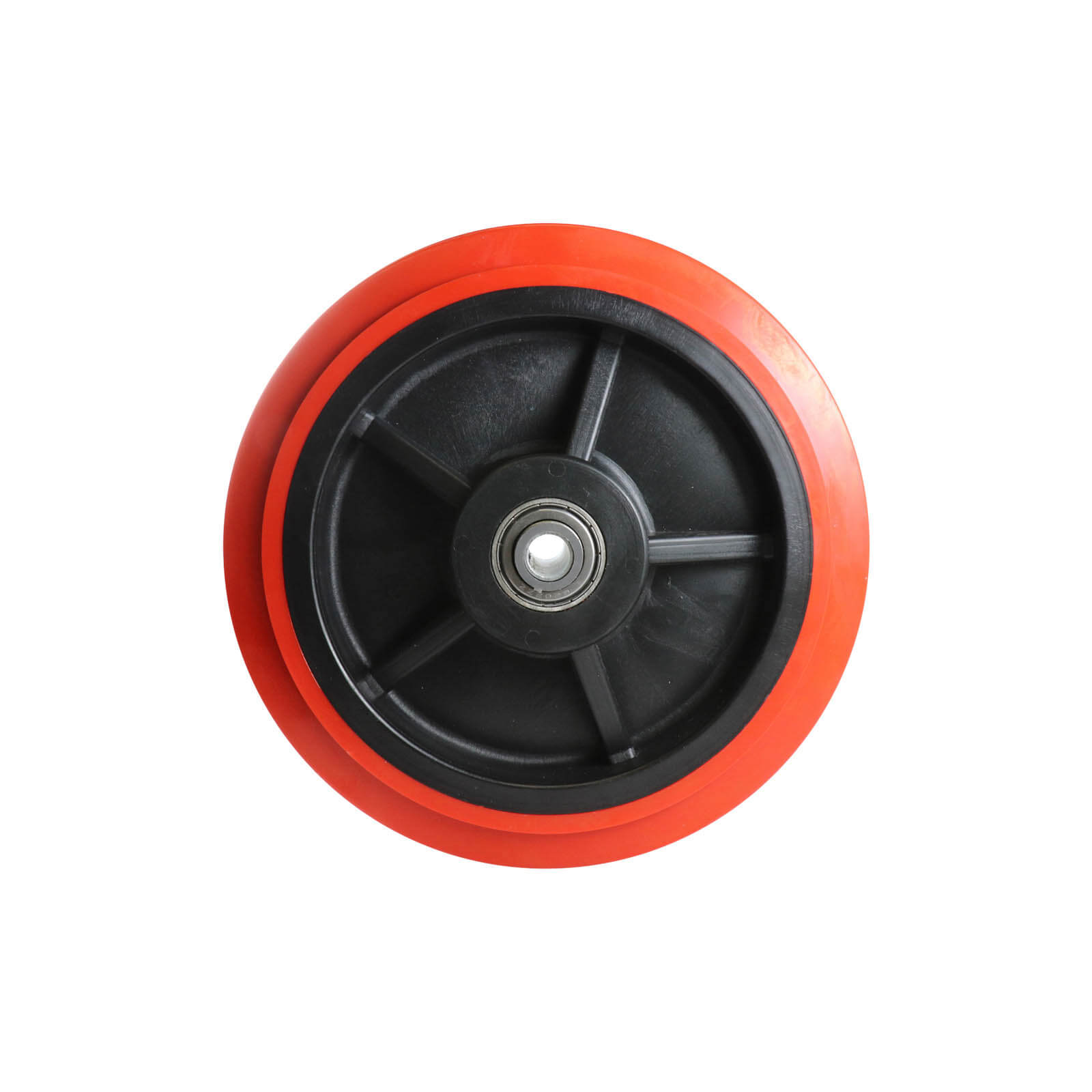 200mm Urethane Wheel 20mm Precision Bearing Black Nylon Centre Red W8