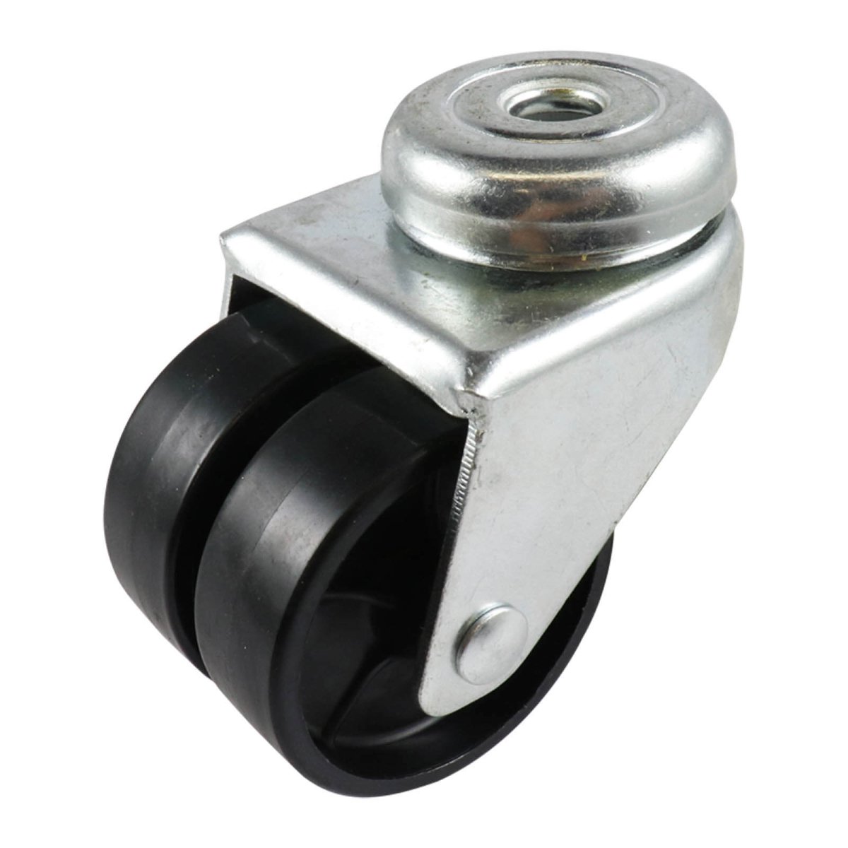 50mm Swivel Bolt Hole Castor - Nylon Twin Wheel Black G2 - AIMS Industrial Supplies