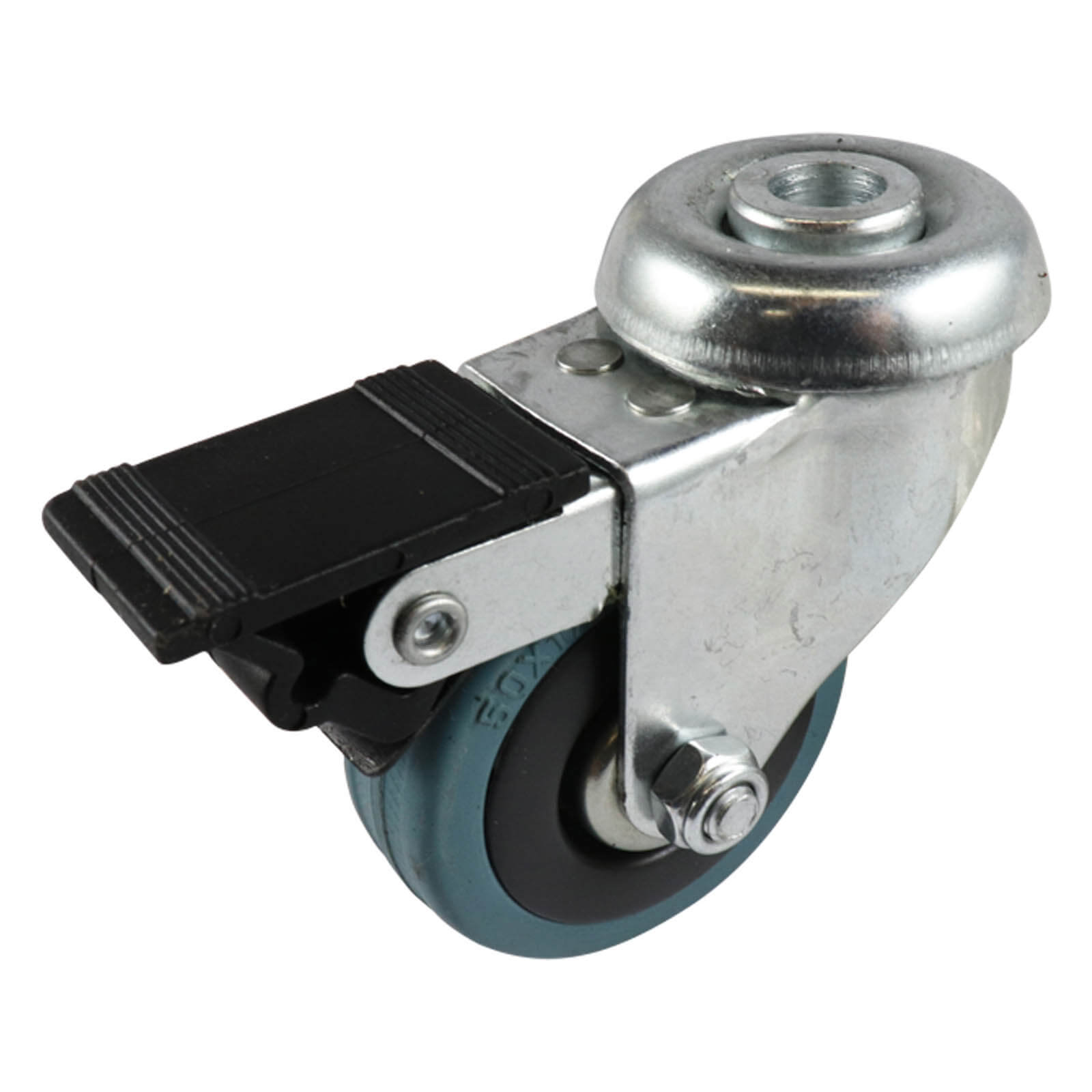50mm Swivel Bolt Hole Castor with Brake - Rubber Wheel Grey G1