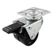 50mm Swivel Plate Castor with Brake - Nylon Twin Wheel Black G2 - AIMS Industrial Supplies