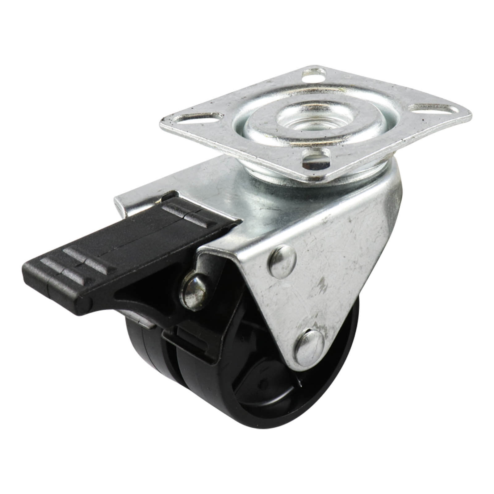 50mm Swivel Plate Castor with Brake - Nylon Twin Wheel Black G21