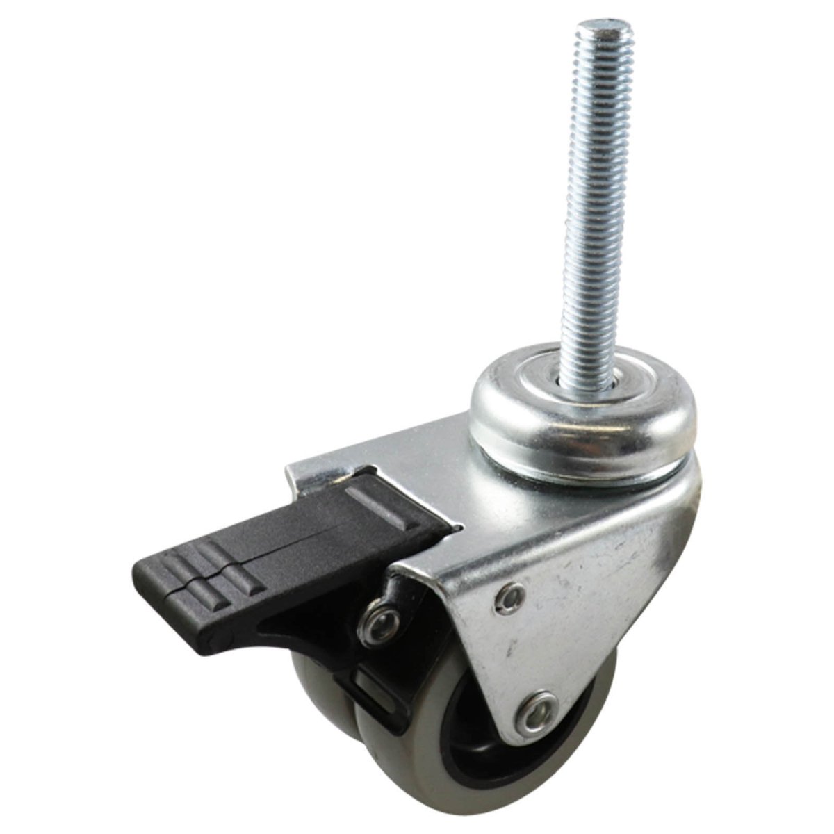 50mm Swivel Stem Castor with Brake - Rubber Twin Wheel Grey G2 - AIMS Industrial Supplies