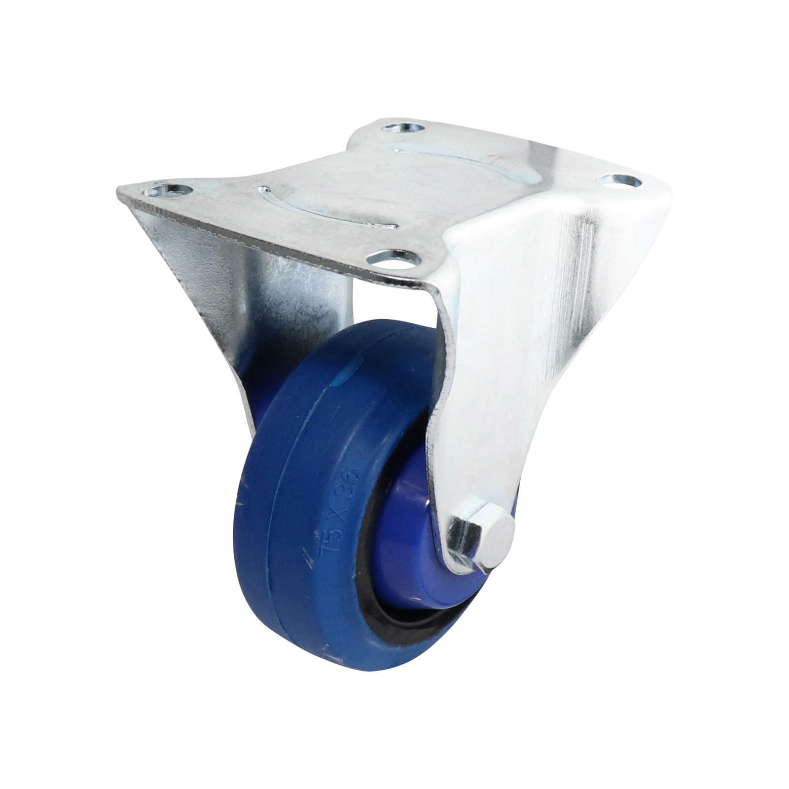 75mm Fixed Plate Castor - Rubber Wheel Blue I6