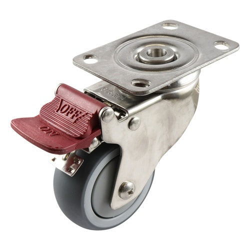 75mm Stainless Swivel Plate Castor with Brake - Urethane Wheel Grey G7