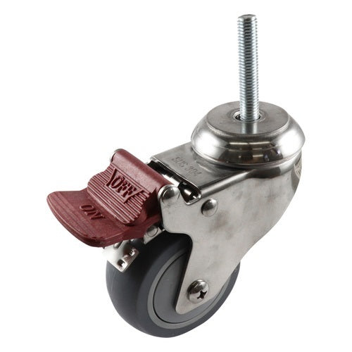 75mm Stainless Swivel Stem Castor with Brake - Urethane Wheel Grey G7