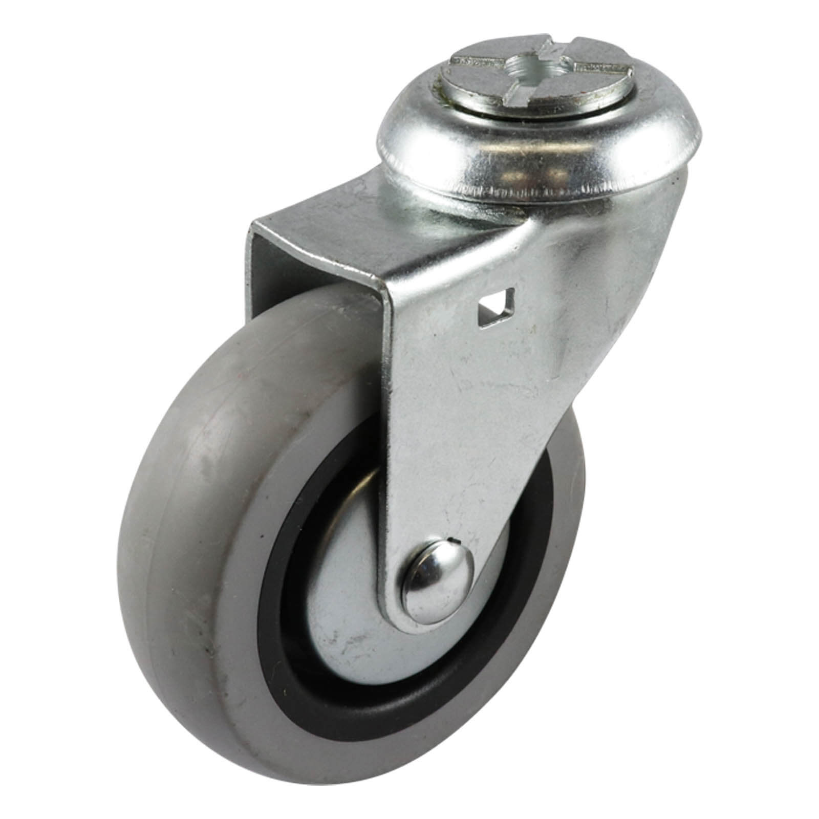 75mm Swivel Bolt Hole Castor - Rubber Wheel Grey G1