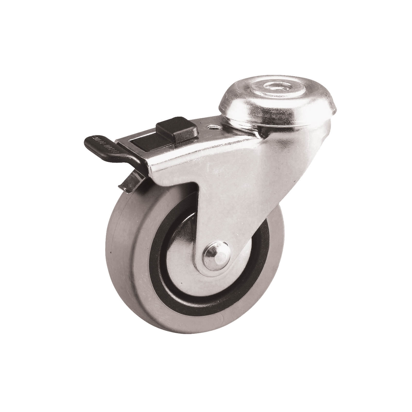 75mm Swivel Bolt Hole Castor with Brake - Rubber Wheel Grey G1