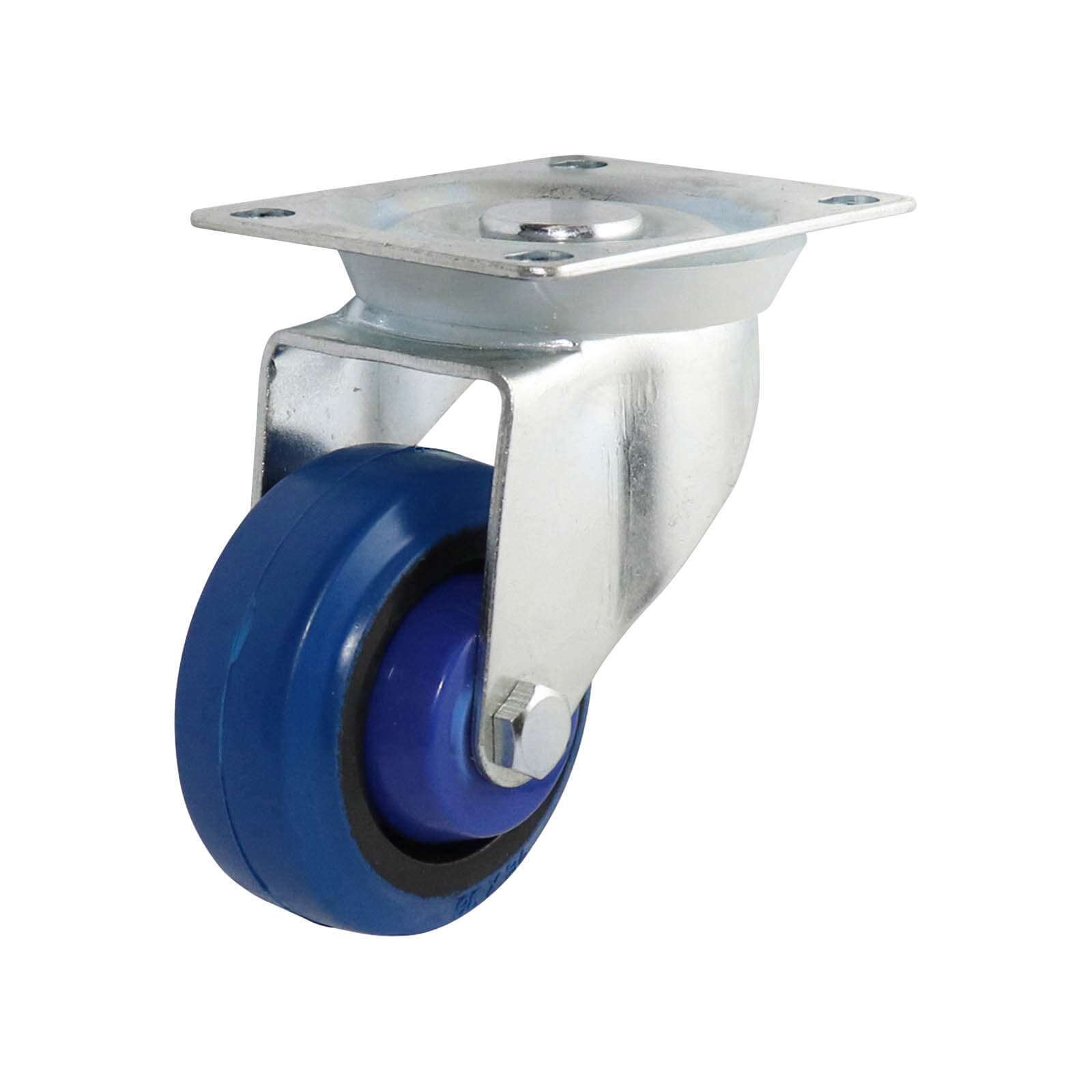 75mm Swivel Plate Castor - Rubber Wheel Blue I6