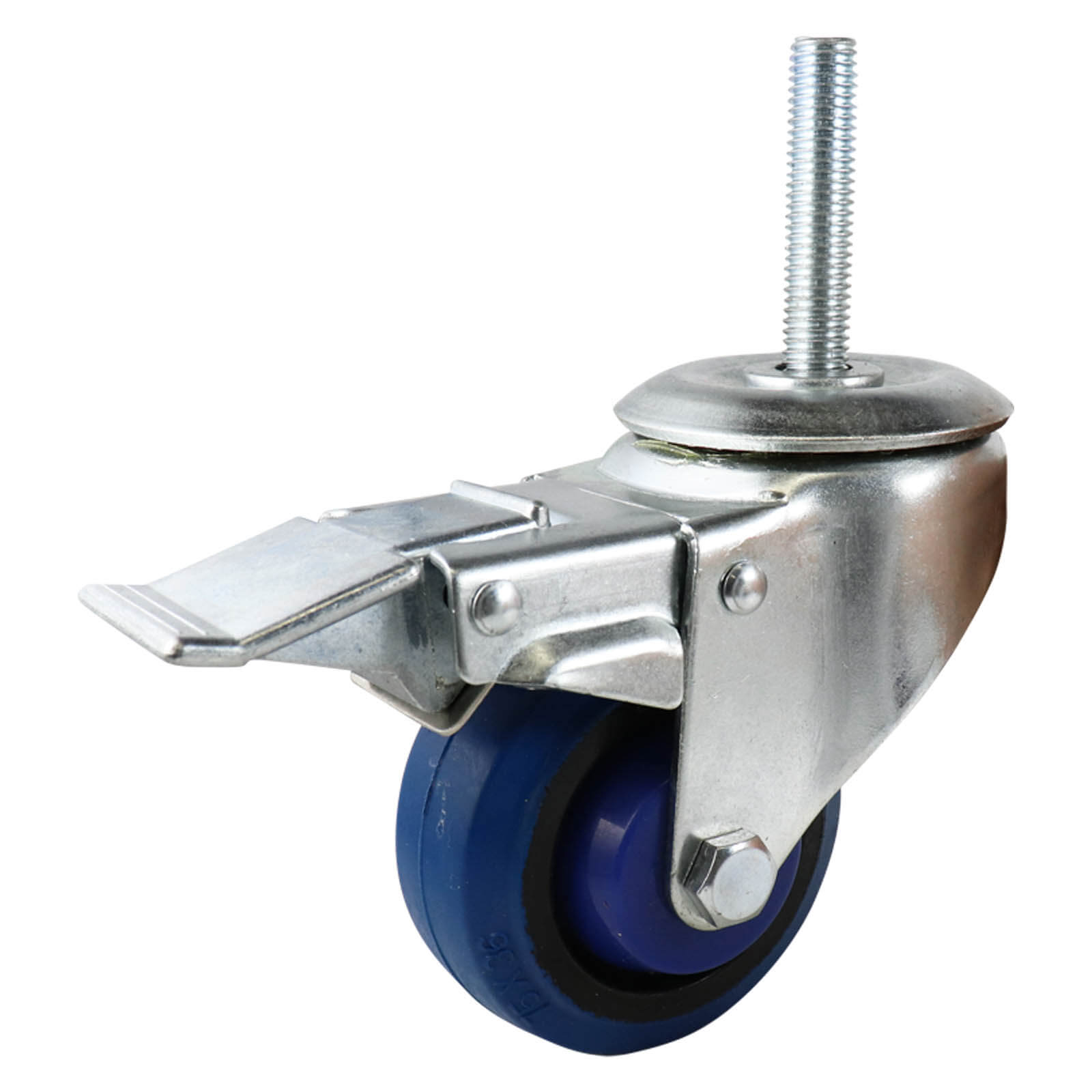75mm Swivel Stem Castor with Brake - Elastic Rubber Wheel Blue I6