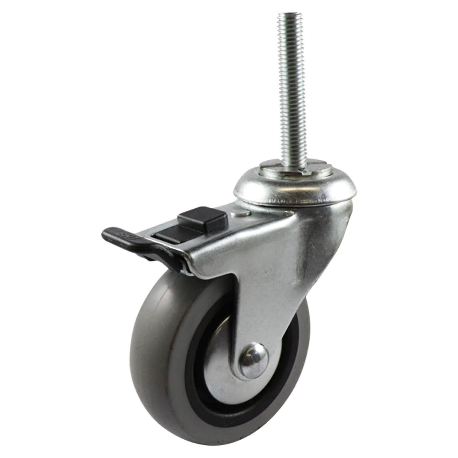 75mm Swivel Stem Castor with Brake - Rubber Wheel Grey G1