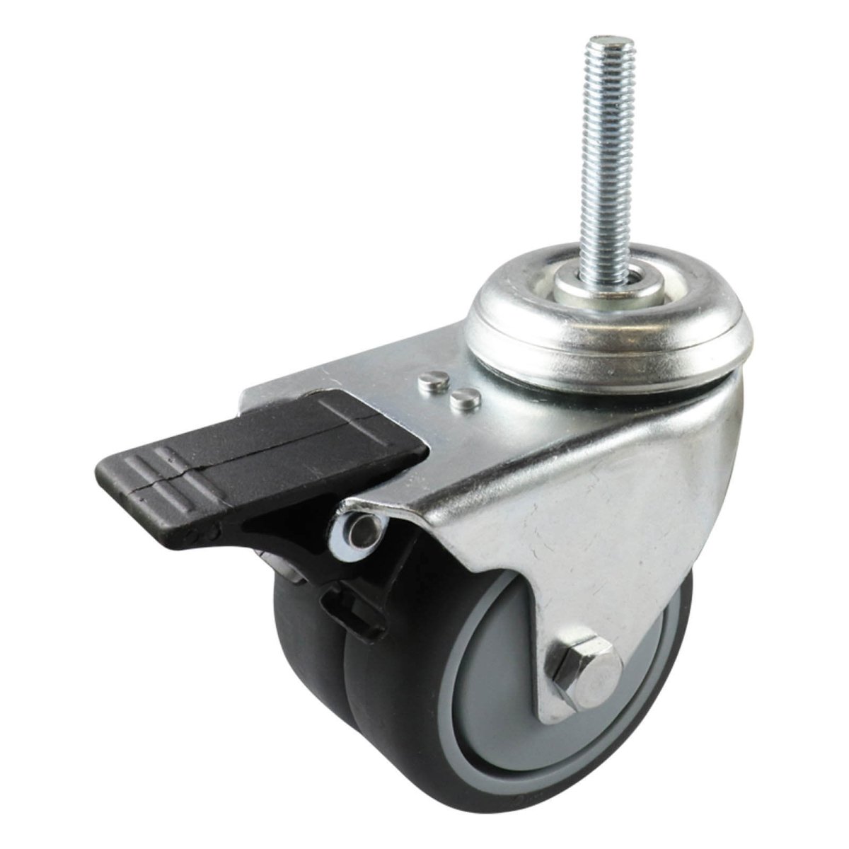 75mm Swivel Stem Castor with Brake - Rubber Wheel Grey G2 - AIMS Industrial Supplies