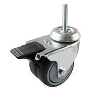75mm Swivel Stem Castor with Brake - Rubber Wheel Grey G2 - AIMS Industrial Supplies