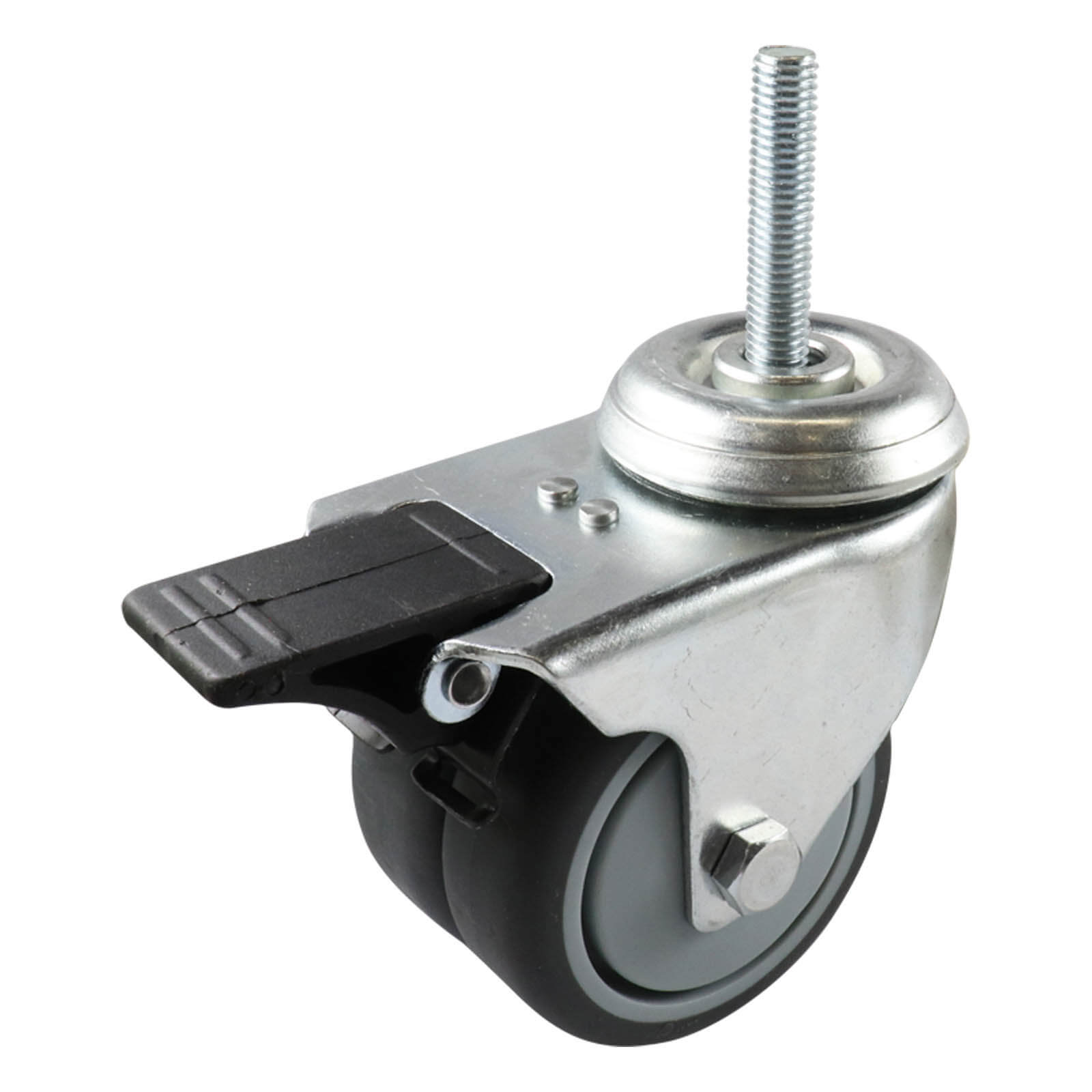 75mm Swivel Stem Castor with Brake - Rubber Wheel Grey G21
