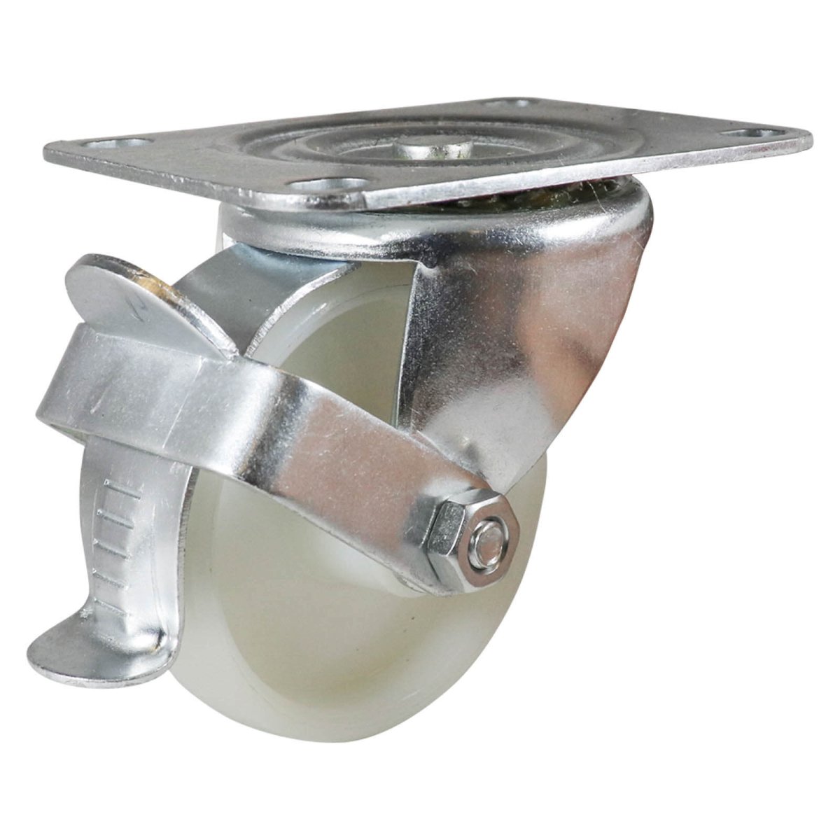 75mm Zinc-Plated Swivel Plate Castor with Brake - Nylon Wheel White I1 - AIMS Industrial Supplies