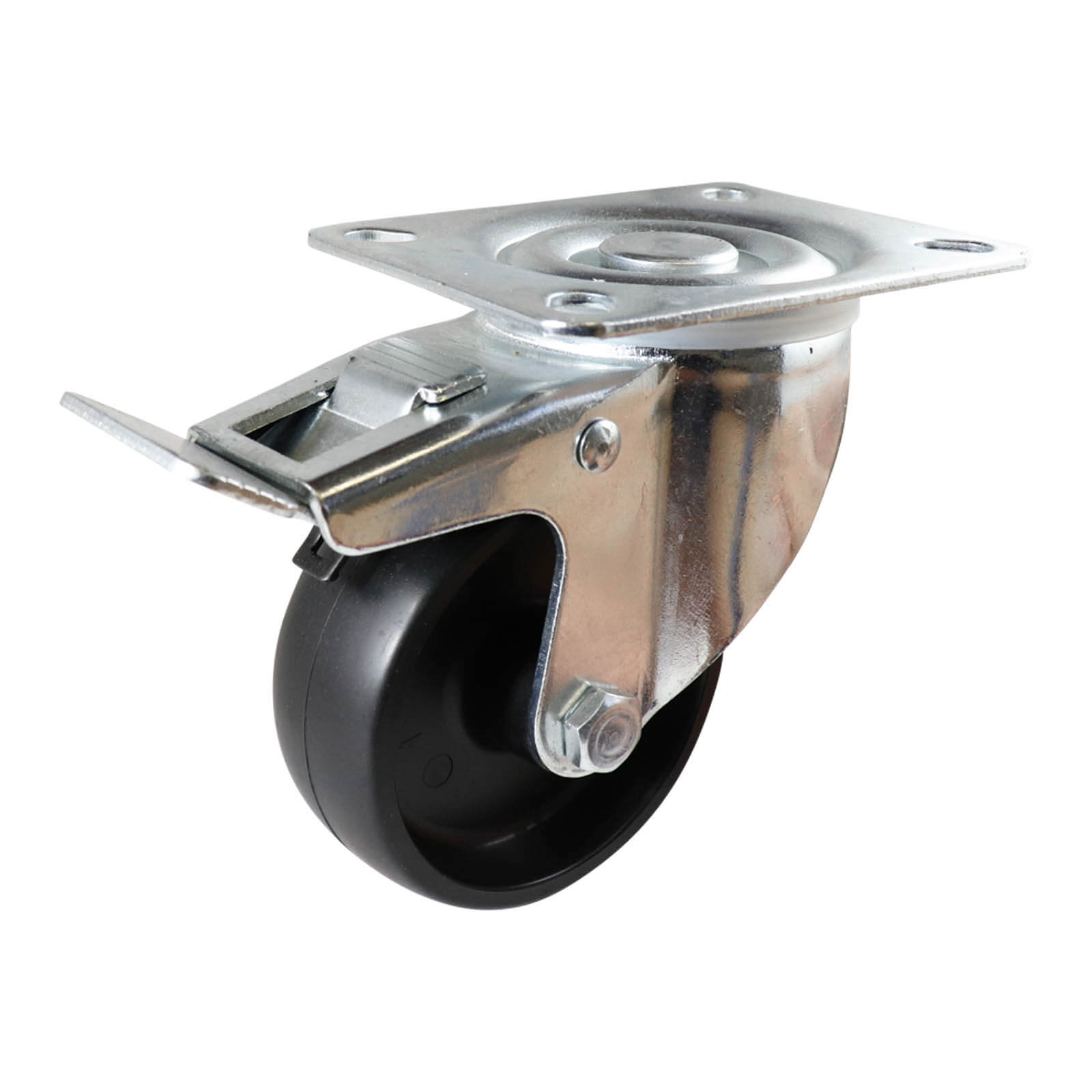 80mm Swivel Plate Castor with Brake - Nylon Wheel Black I4